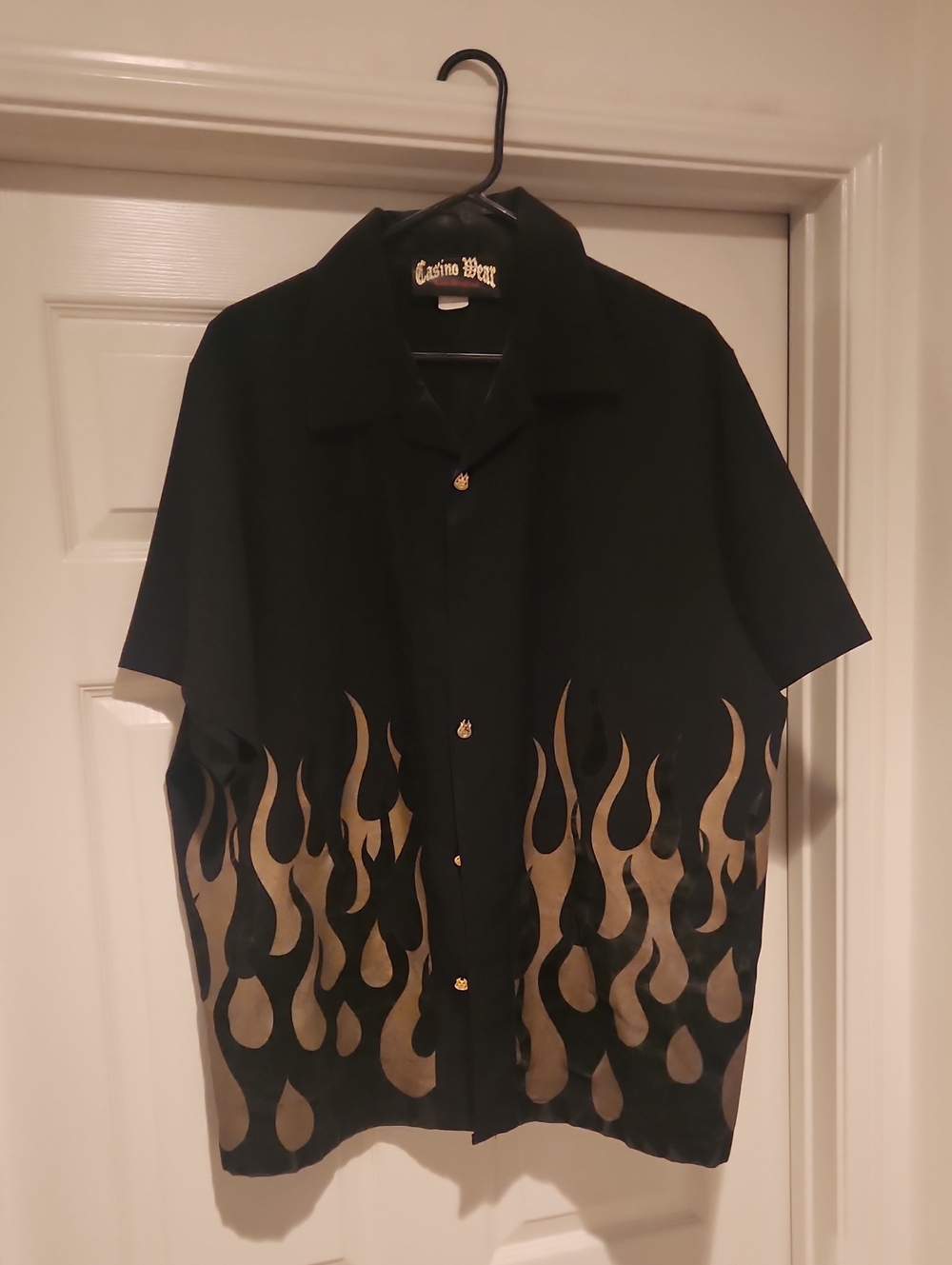 Black Short-Sleeve Flame Print Shirt